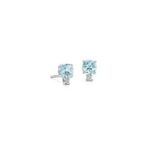 Perhiasan emas berlian white gold 18K diamond gemstone earring light blue dot
