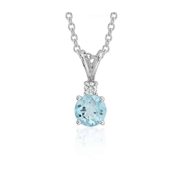 Perhiasan emas berlian white gold 18K diamond gemstone necklace light blue dot