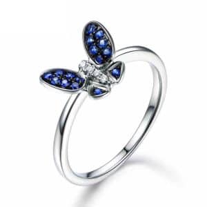 Tiaria 18K Deep Blue Sapphire Butterfly Ring Cincin Emas